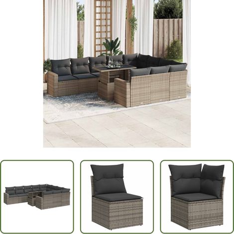 vidaXL Rattanmöbel - 11-tlg. Garten-Sofagarnitur mit Kissen Grau Poly Rattan (1/5)