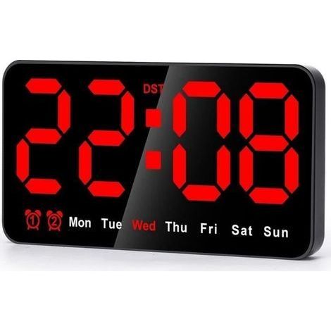 9-Zoll-LED-Digitaluhr, großes Display mit 45284 Stunden, große Ziffern, kleine, geräuschlose Wanduhr (Rot) (1/4)
