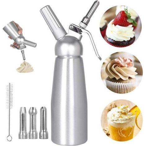 Siphon Chantilly Professionnel 500ml Siphon à Chantilly Siphons de cuisine avec 3 douilles en acier inoxydable en Aluminium pour Mousses et Crèmes Cartouche Gaz Siphon (1/4)