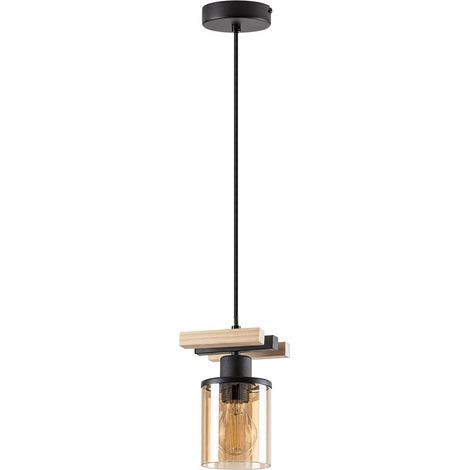 Lampe suspendue niylah métal / bois en verre noir ambre e27 1 x max.25W l: 12 cm h: 120 cm Ø9.5 cm (1/5)