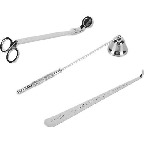 Lot de 3 accessoires bougie coupe-mèche éteignoir cuillère à mèche argenté (1/5)