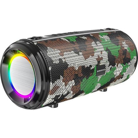 Enceinte Bluetooth portable sans fil avec son stéréo à 360° et compatibilité avec les cartes TF, idéale pour les fêtes et une utilisation en extérieur (camouflage) (1/3)