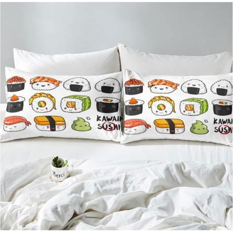 Kawaii Style Sushi Parure de Lit 90x190cm Style Japonais Ensembles de Housse de Couette Cute Dessin animé Japanese Sushi - GEB (1/4)