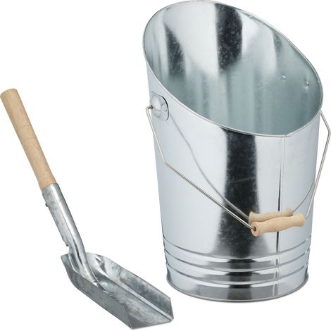Seau à cendres multifonctionnel cheminée barbecue 10 l avec pelle pratique en fer galvanisé argenté (1/3)