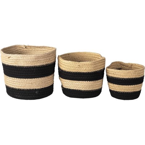 Lot de 3 paniers de rangement en corde noire diamètres 22 cm, 19 cm et 16 cm - PANGIVO (1/3)