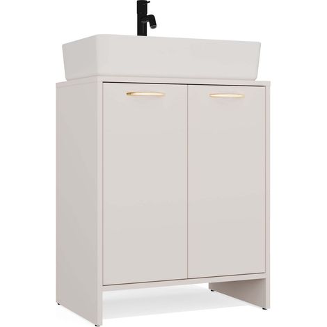 NINA 2dum - meuble de salle de bain - 2 portes, 2 étagères, meuble sous-vasque - 60x74x40 cm - cachemire (1/5)