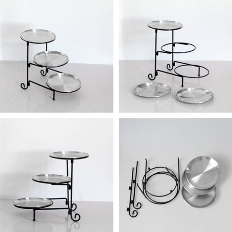 Corbeille à fruits à trois niveaux en acier inoxydable, corbeille à fruits moderne à plusieurs niveaux, argentée (1/5)