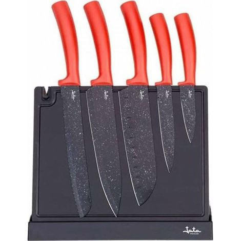 Jata Hacc4502 Set di 5 Coltelli e Porta Coltelli Rosso-Nero