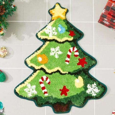 Tapis de bain sapin de Noël pour salon, tapis vert absorbant et lavable, tapis de douche antidérapant, tapis de porte de Noël doux, épais et durable pour la baignoire, décoration de Noël A (6090cm) (1/4)