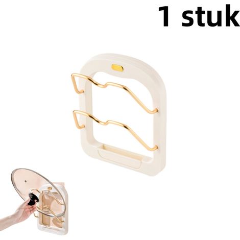 Étagère murale monobloc pour couvercles de casseroles - support multifonctionnel pour poêles, couvercles de casseroles en plastique sans trous, ustensiles de cuisine et égouttoir - blanc perle (1/5)