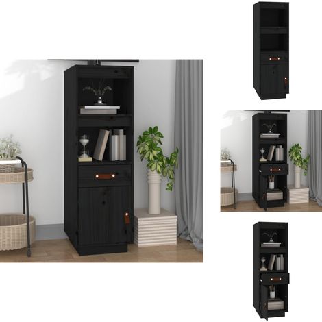 Highboard Schwarz 34x40x108,5 cm Massivholz Kiefer - Hochschrank - Sideboard - Wohnzimmermöbel - Massives Holz - Kiefernholz (1/5)