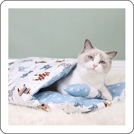 Lit douillet pour chat, lit d'hiver chaud pour chat, sac de couchage japonais pour chat, niche douce pour petit animal, housse de litière épaisse pour chat (1/5)