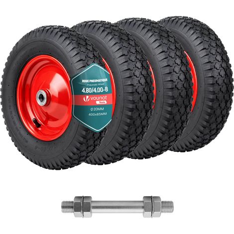 Vounot – Roue gonflable 4.80/4.00-8 – Alésage 20mm – Capacité 210 kg – Pneu en nylon avec chambre à air – Roulements à billes intégrés