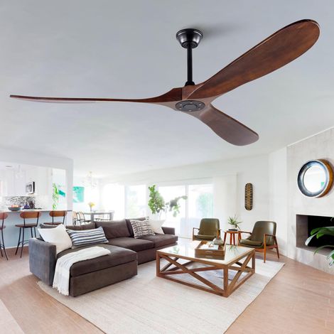 Ventilateur de plafond de 183 cm (72 pouces) sans éclairage, en bois couleur noyer, extra large, étanche, avec descente de gouttière, design moderne du milieu du siècle pour terrasse, salon, garage et (1/5)