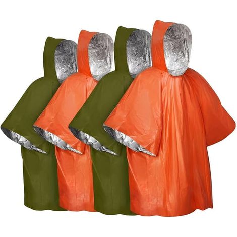Poncho imperméable 4 pièces avec capuche et 2 couvertures de survie, léger, compact et réutilisable pour adultes, idéal pour la randonnée, le camping et pour se protéger du froid. (1/3)