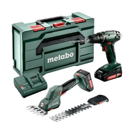 Perceuse-visseuse sans fil 18V avec 2 batteries 2.0Ah – Cisaille à herbe 18V pour coupes précises – Chargeur SC 30 inclus – metaBOX 165L (1/4)