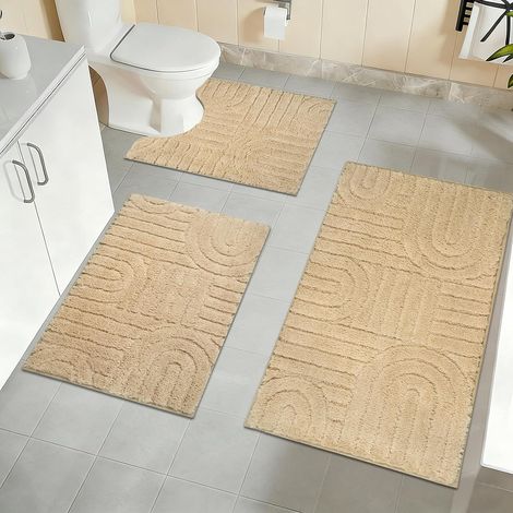 3 Tapis de Bain Microfibre Tapis Salle de Bain Absorbant Tapis de Bain Antiderapant Lavables Tapis Salle de Bain et Tapis Toilette de Douche, Baignoire, Décoration WC(Beige) (1/5)