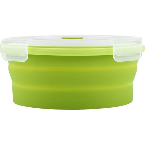 Lot de 2 boîtes repas pliables en silicone rondes 800 ml vert clair,contenants micro-ondes réutilisables. (1/5)