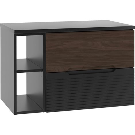 Waschtischunterschrank 80cm Sylla mit 2 Schubladen, Schwarz und Holzoptik (1/5)