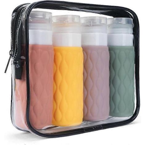 Lot de 4 flacons rechargeables pour shampoing et après-shampoing, flacons distributeurs de lotion, flacons souples de voyage, contenants de toilette vides (1/5)