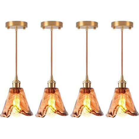 Lot de 4 Suspension Luminaire en Verre Ambre,Lampe de Plafond Industriel Irrégularités Lustre Style Vintage pour Salon Cafes (1/5)