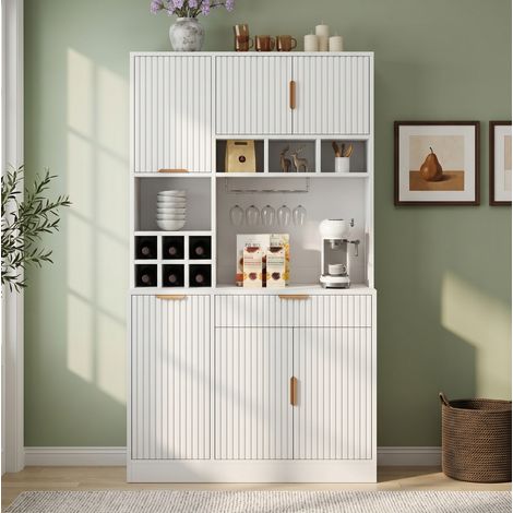 Hoher Buffetschrank 100 x 40 x 175 cm mit Weinlager, Steckdose und USB, weiß OKMYHOME (1/5)