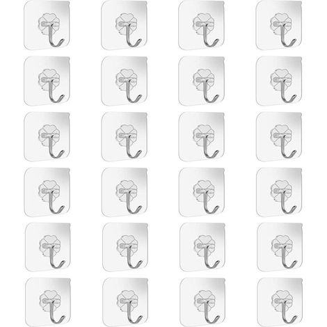 Set di 24 ganci adesivi resistenti per pareti e soffitti di bagno e cucina, portata massima 10 kg, con ganci in acciaio inox, non necessitano di chiodi, per asciugamani da bagno. (1/4)