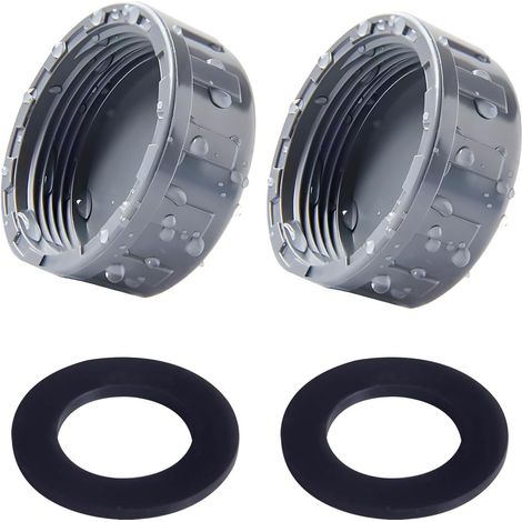 Lot de 2 Bouchon, Filetage 32 mm, Joint Caoutchouc, PVC Gris, Pour Évier Machine À Laver