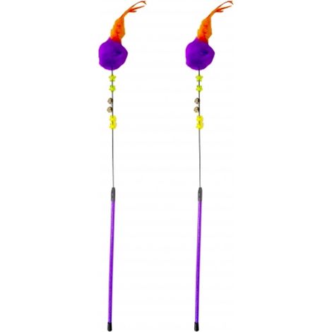 TrAdE Shop Traesio - 2 Aste Con Piuma Campana Campanella Pon Pon Sonaglio Giocattolo Per Gatti Gatto -