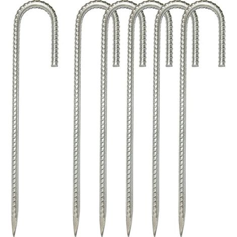 Lot de 6 ancrages au Sol en Acier galvanisé de 30.5 CM - Crochets en J - Crochets de Tente pour sécuriser la clôture, Les tentes, Les auvents, Le Support de Fleurs (1/5)