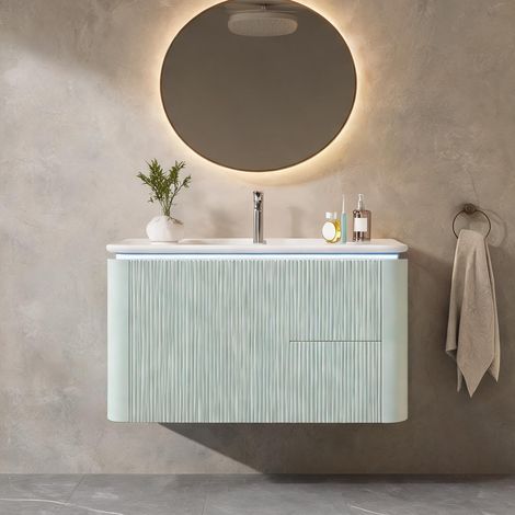 Meuble sous vasque suspendu 80.5 x 47.5 x 51 cm vert sauge MDF (1/5)
