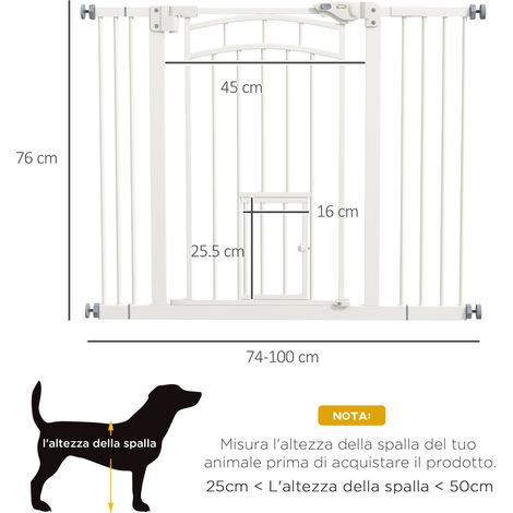 Barrière pour chien à fermeture automatique pour chiens de petite et moyenne taille, en acier et PA, 74-100 x 76 cm, blanche. (1/5)