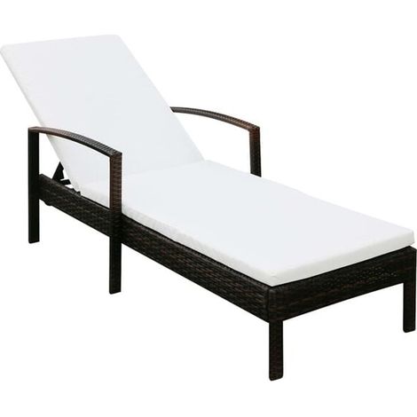 Chaise Longue en Rotin avec Coussin, Marron (1/5)