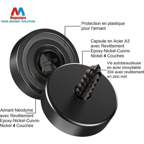 Stück Neodym-Magnete, 10 kg Stärke, 20 x 7 mm, mit Loch und Kapsel, gefräster Topfmagnet (Klavierlack-Schwarz) (1/5)
