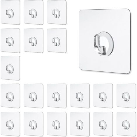 20 Stück Transparenter Klebehaken, Magischer Transparenter Haken, Schwerlast bis max. 10 kg, Selbstklebender Wandhaken aus Kunststoff, Wandhaken ohne Bohren, für Bad, Küche, Schlafzimmer (1/5)