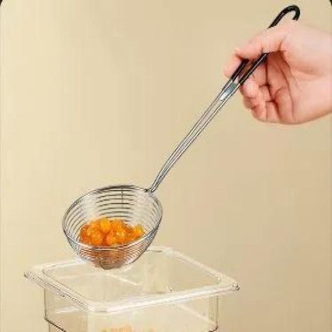 Irovami Cuillère filtre en acier inoxydable, passoire à perles en acier inoxydable, petite cuillère à pêche à filetage fin pour fondue chinoise, grande taille noire de 10 cm. (1/5)