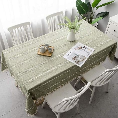 Nappe carrée antitache, nappe en coton et lin, nappe imperméable, élégante et simple, nappe lavable pour table basse, pique-nique, cuisine familiale, décoration de bureau (vert, 140 x 140 cm) (1/5)