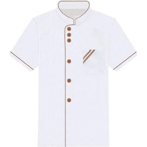 Unisex Kochjacke mit kurzen und langen Ärmeln, Hotelküchen-Arbeitskleidung-L Short Sleeve-White and Coffee