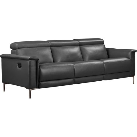 Lund-Canapé 3 places avec 2 fauteuils inclinables manuels en cuir gris PU (1/5)