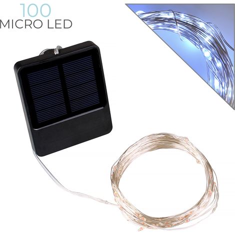 CATENA LUMINOSA SOLARE 100 MICRO LED 10 METRI DI LUCE BIANCA - 8 MODALITA' DI ILLUMINAZIONE E CAVO FLESSIBILE (1/5)