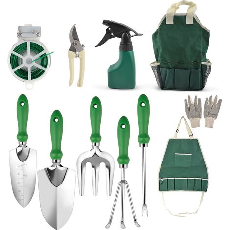 Ensemble d'outils de jardin robustes pour l'extérieur, avec poignée ergonomique, comprenant 11 outils de jardin à main en acier inoxydable. (1/5)