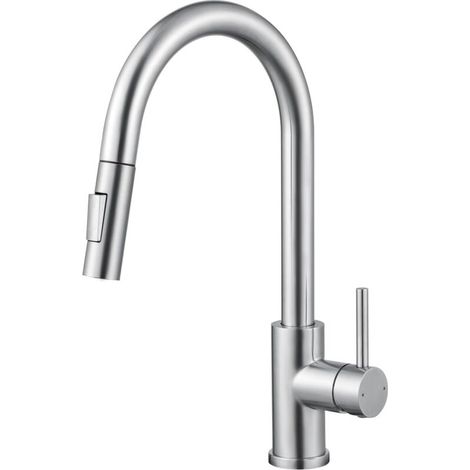 Grifo de cocina con rociador extraíble, giratorio 360°, fabricado en acero inoxidable macizo, de alta presión. (1/5)