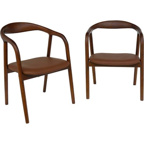 sweeek - 2er-Set Sessel aus Hevea-Holz und Kunstleder Nussbaumfarben / Braun (1/5)