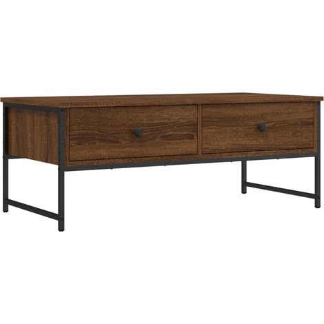 Mesa de centro con cajones, diseño industrial y contemporáneo, 101 x 49 x 39,5 cm, madera de ingeniería marrón y metal DEC038614