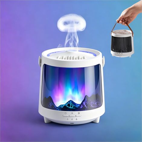 Diffuseur de brume fraîche portable Jellyfish Aurora Flame 300 ml, avec minuterie et arrêt automatique, blanc, pour usage domestique (1/5)
