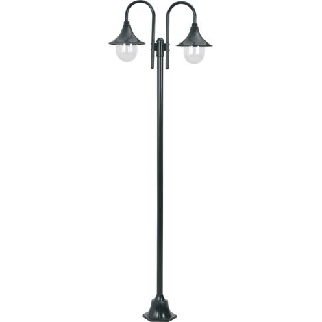 Lampadaire de jardin Lampe sur Pied d'extérieur Lampe De Jardin E27 220cm Aluminium 2 lanternes Vert foncé 83819