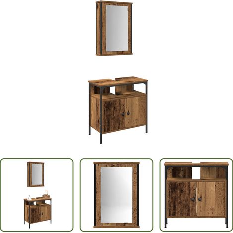 vidaXL Spiegel - Badezimmermöbel-Set mit Regal mit Tür 2 pcs Braun Holzwerkstoff (1/5)