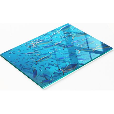 Planche à découper et à servir décorative en verre, motif poisson corail, 80 x 52 cm (1/5)