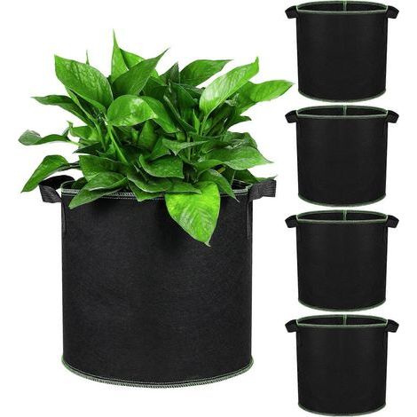 Set mit 5 atmungsaktiven Pflanzsäcken aus Vliesstoff für Pflanzen und Blumen – 28 x 26 cm – Schwarz (1/2)