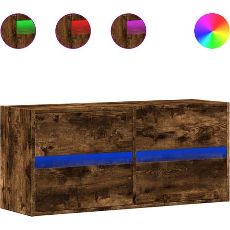 Mobile TV Armadietto TV Mobile Porta TV a Parete con Luci LED Rovere Fumo 100x31x45 cm (1/5)